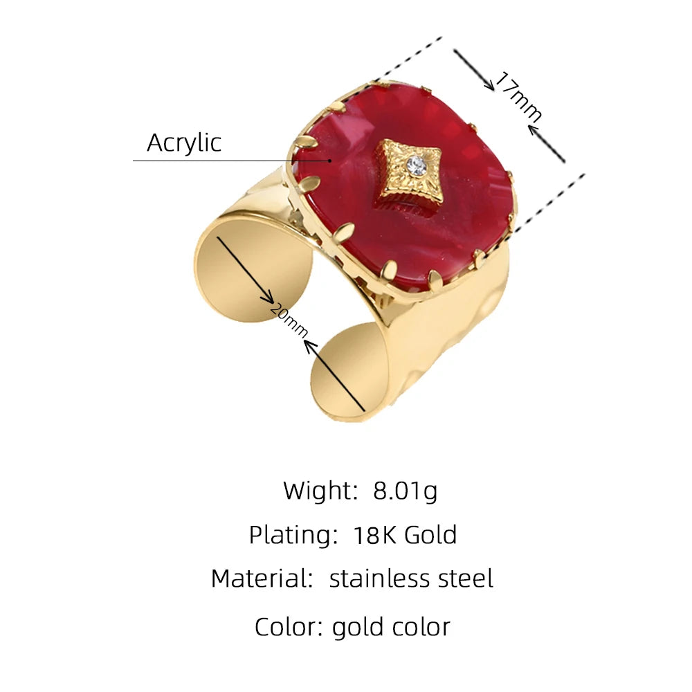 Anel Aço Inoxidável Pedra Acrílica Vermelha