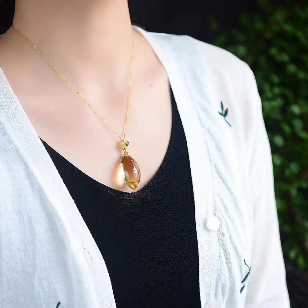 Colar Com Pingente Gota Citrino Natural