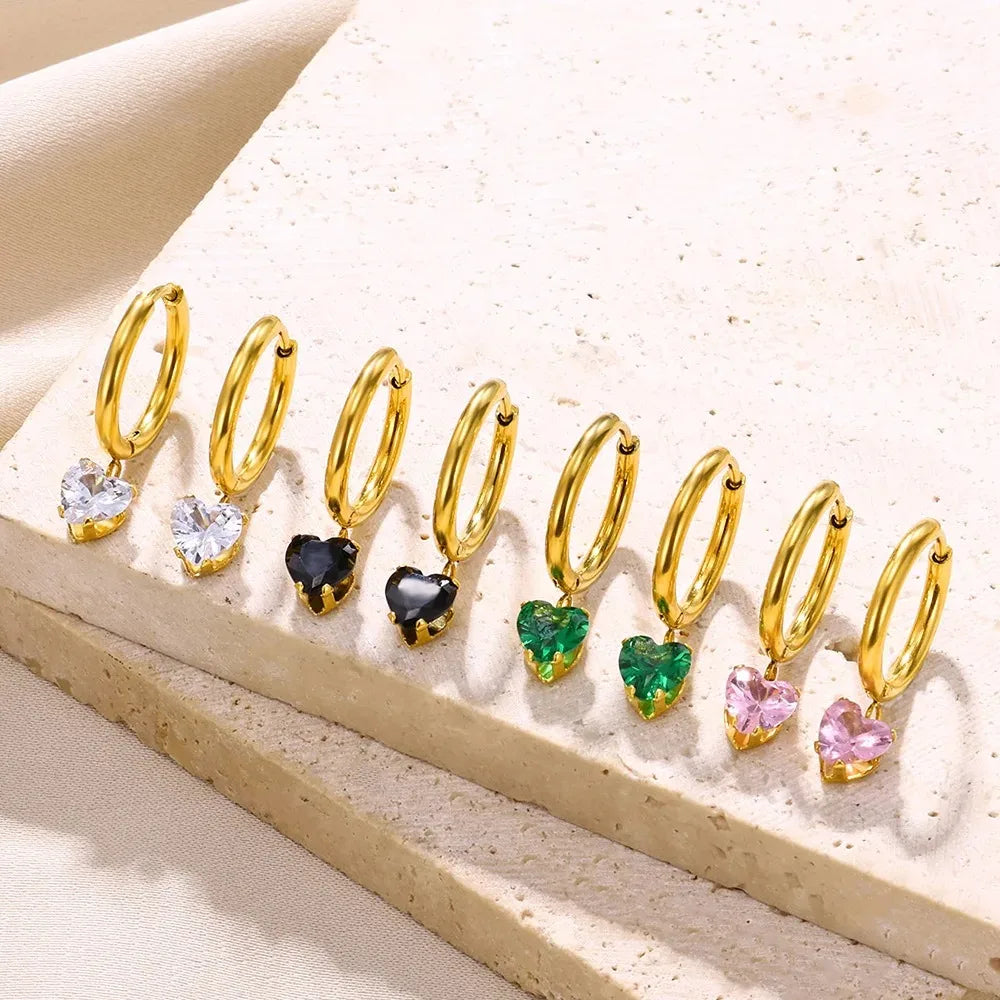 Brincos de Coração Em Zircônia Cúbica