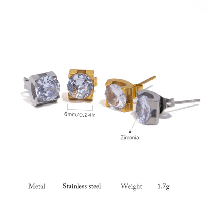 Brincos Quadrados de Zircônia Ouro 18K