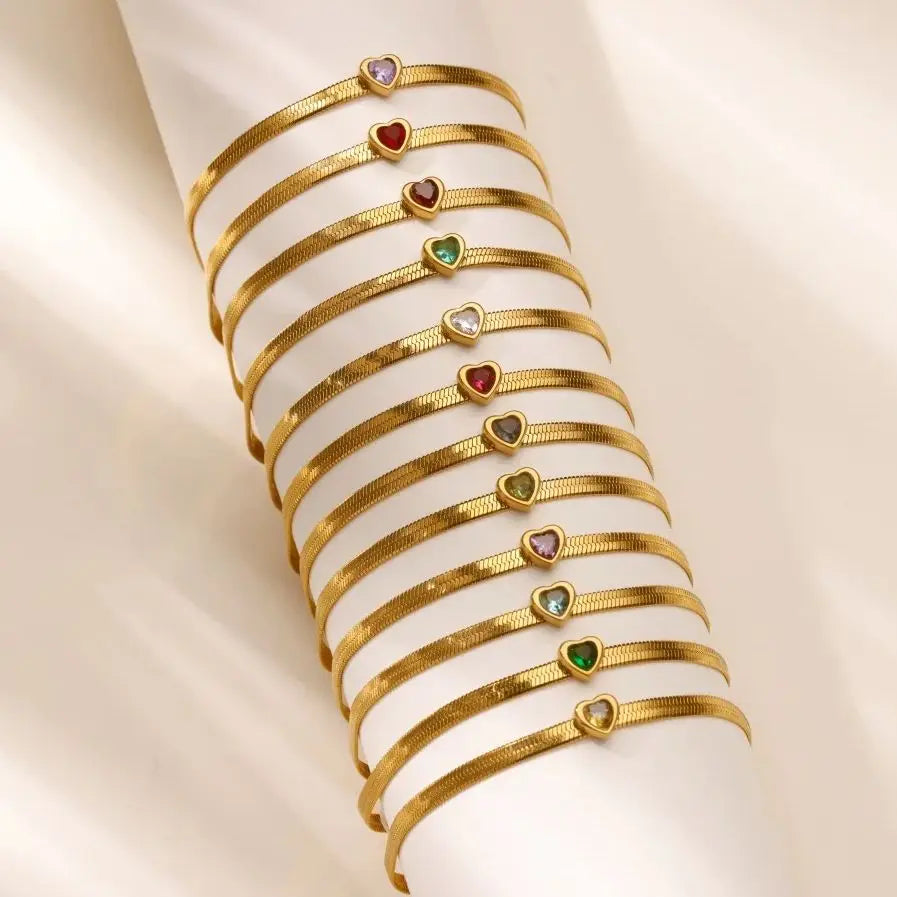 Pulseira Coração Em Aço Inoxidável com Zircônia