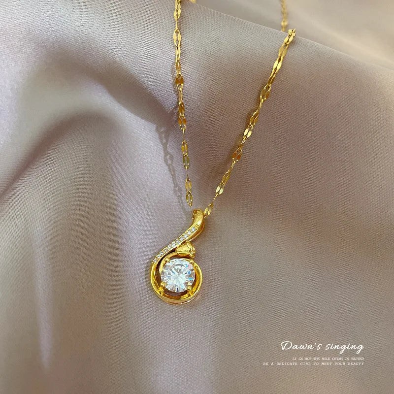 Colar Feminino de Luxo Design Brilhante Aço Titânio