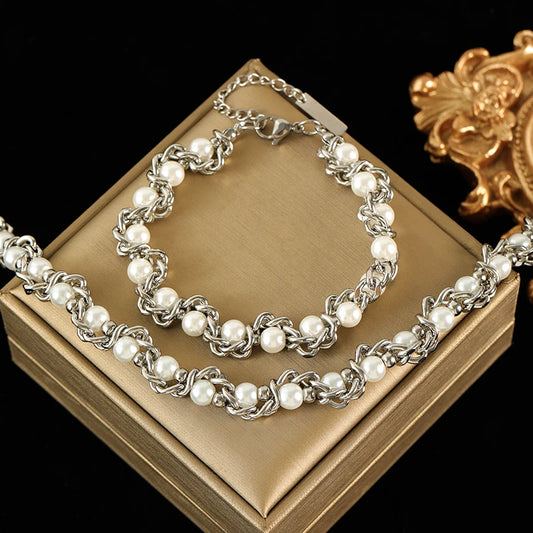 Conjunto de Joias - Colar e Pulseira Aço Inoxidável