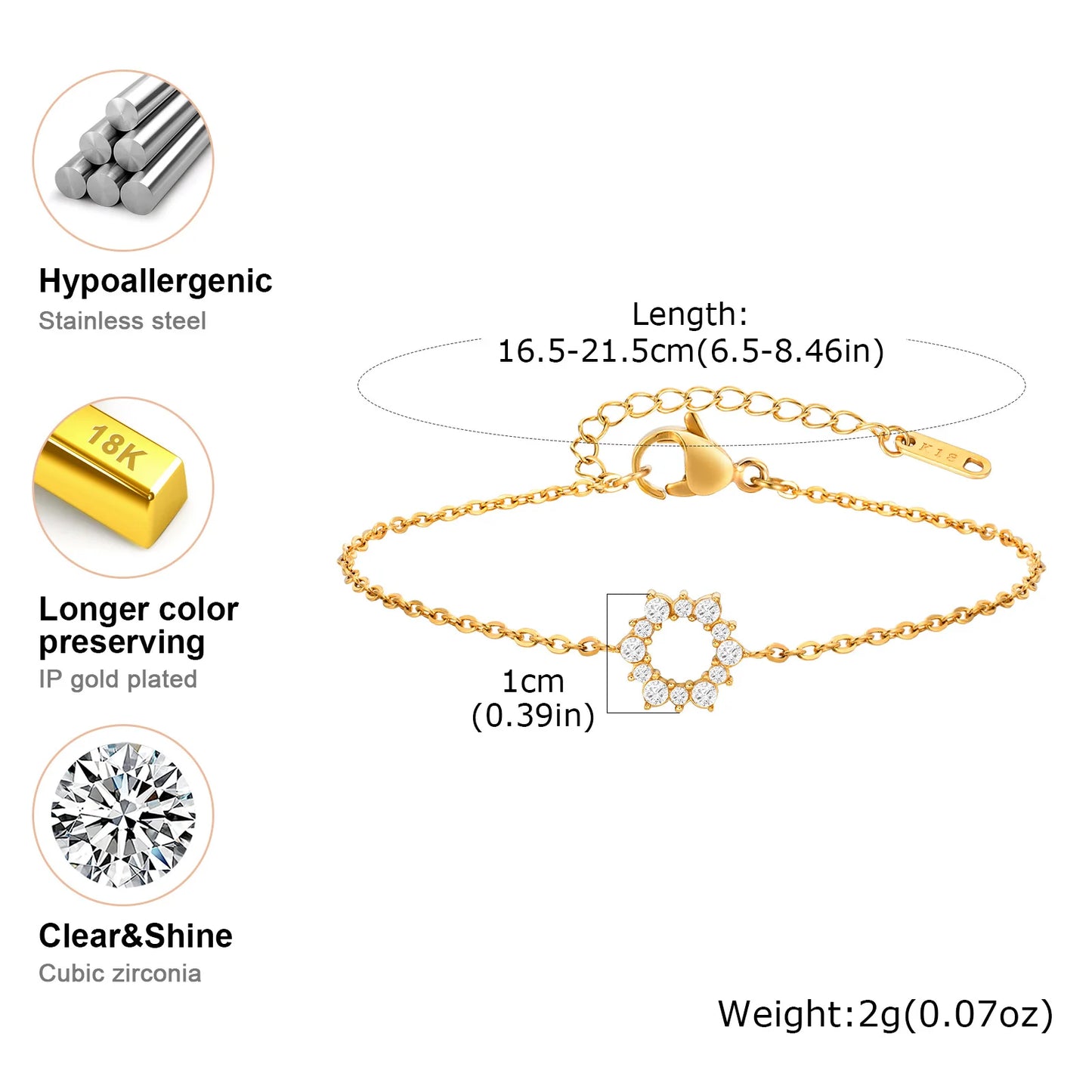 Pulseira Feminina Girassol Aço Inoxidável