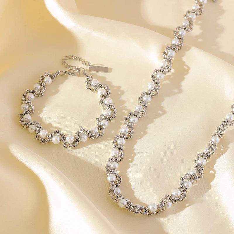 Conjunto de Joias - Colar e Pulseira Aço Inoxidável