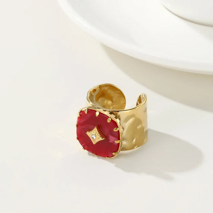 Anel Aço Inoxidável Pedra Acrílica Vermelha