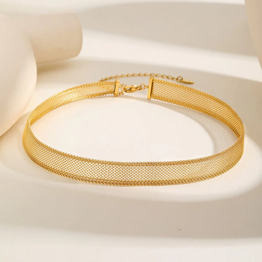 Colar Feminino Gargantilha Dourado Malha Oca
