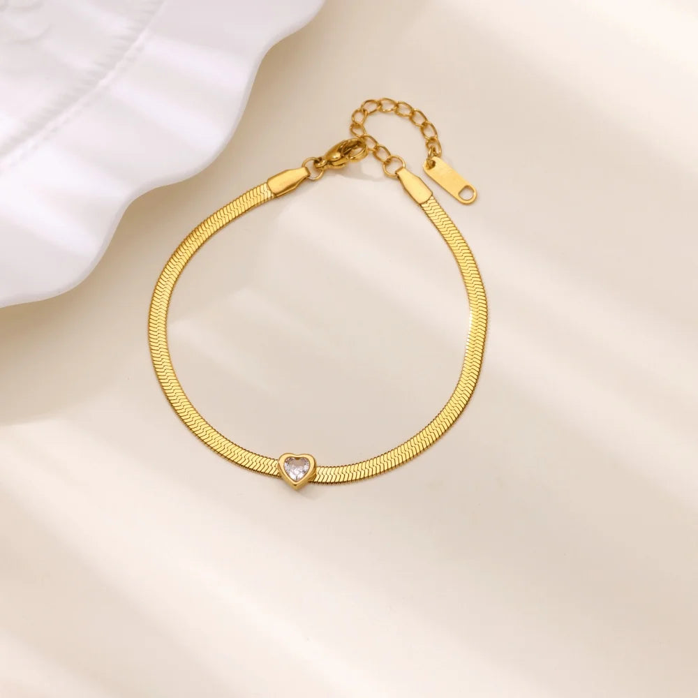 Pulseira Coração Em Aço Inoxidável com Zircônia