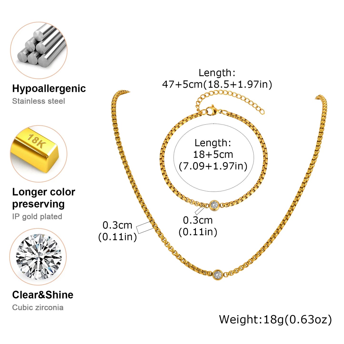 Conjunto de Joias - Colar Em Zircônia e Pulseira