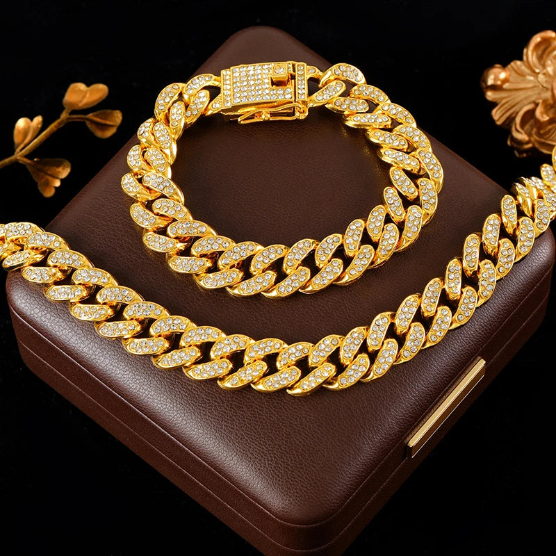 Conjunto de Joias - Corrente Cubana Feminina e Pulseira