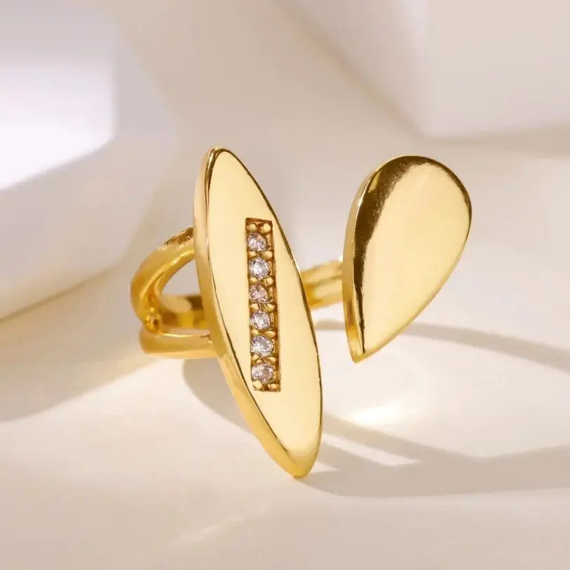 Anel Feminino Gota Aço Inoxidável Revestimento de Ouro 18K