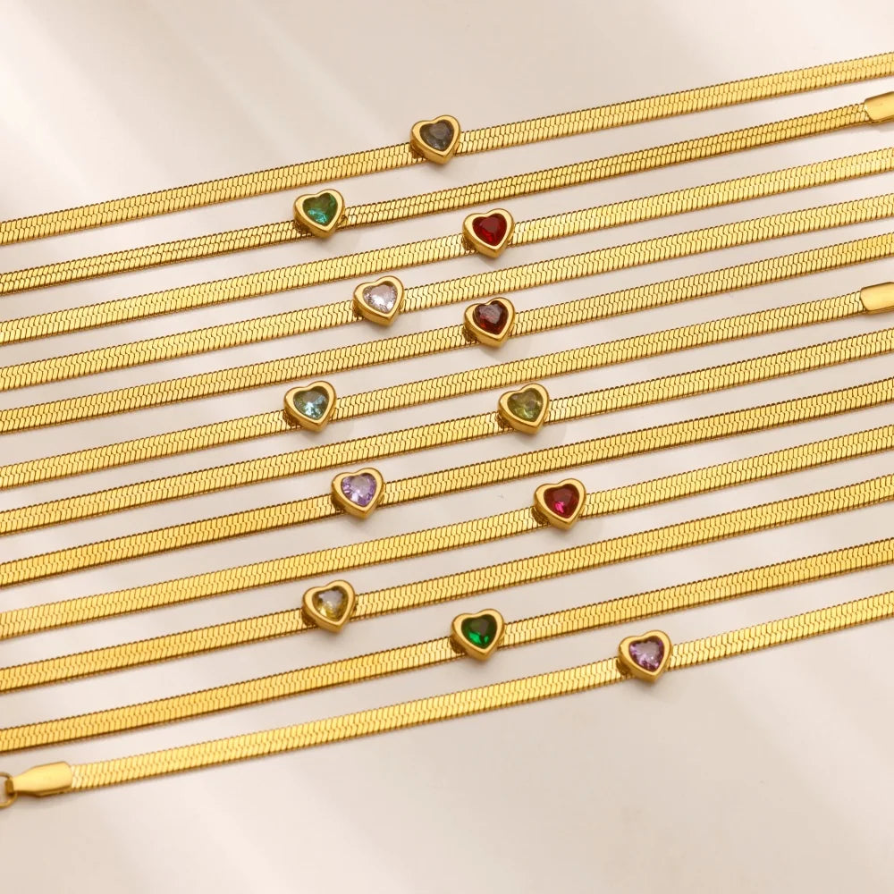 Pulseira Coração Em Aço Inoxidável com Zircônia