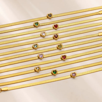 Pulseira Coração Em Aço Inoxidável com Zircônia