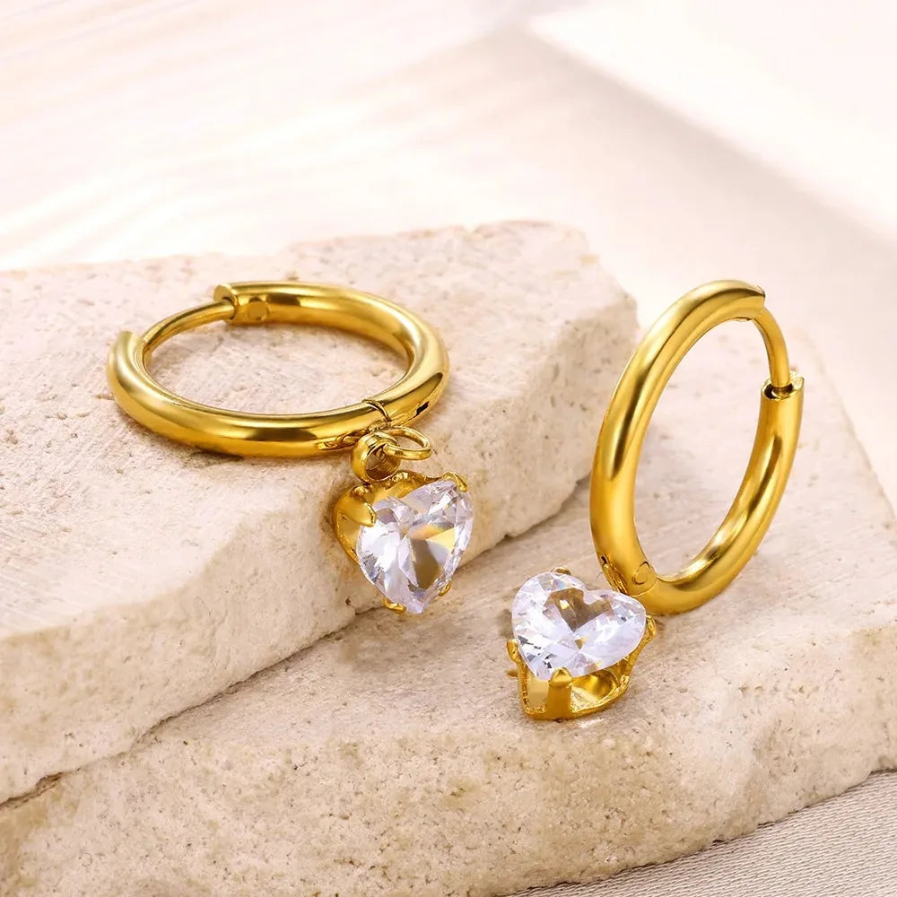 Brincos de Coração Em Zircônia Cúbica