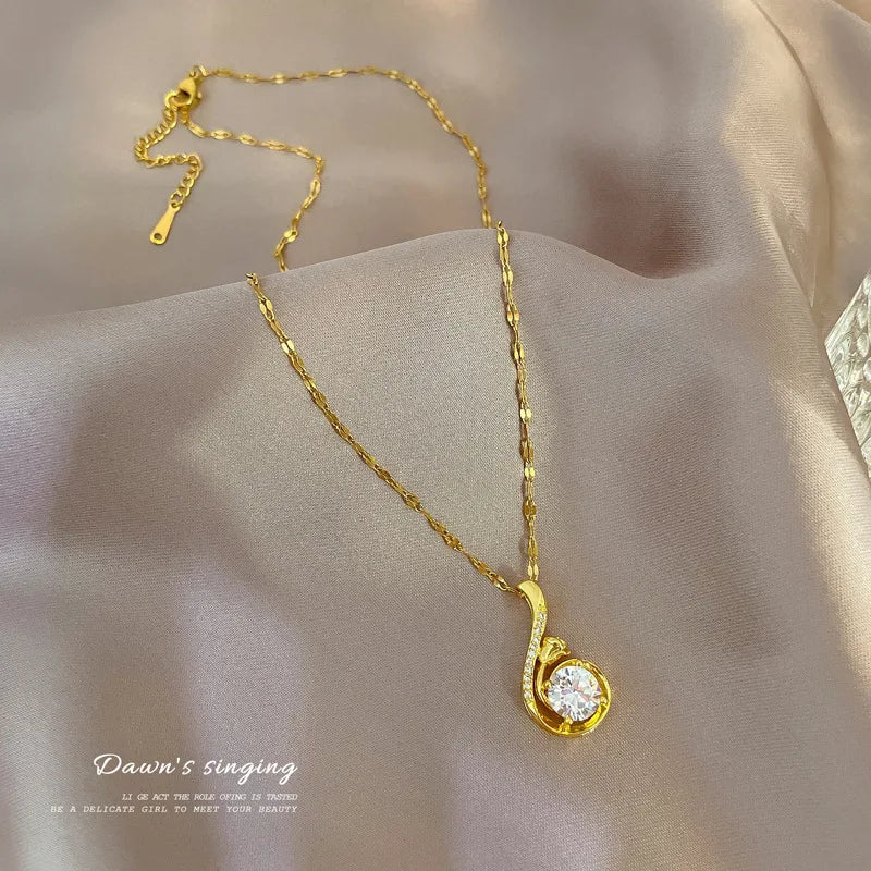 Colar Feminino de Luxo Design Brilhante Aço Titânio