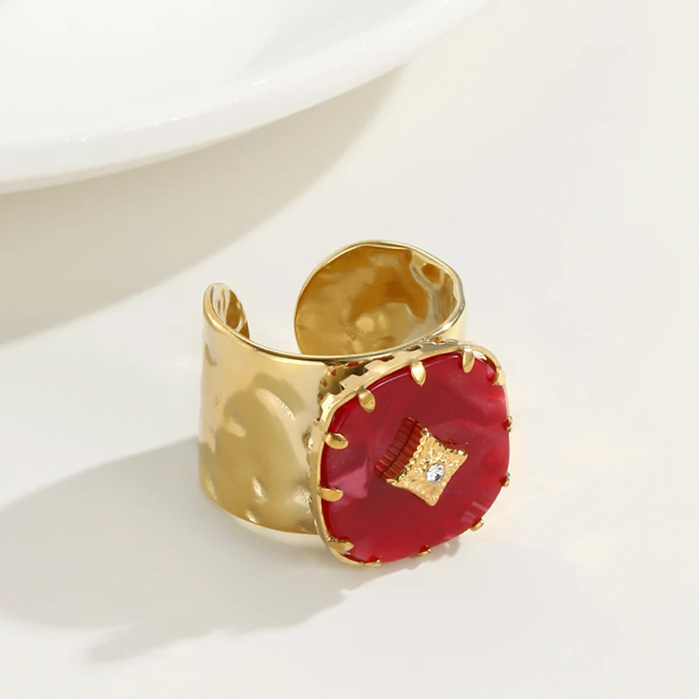 Anel Aço Inoxidável Pedra Acrílica Vermelha