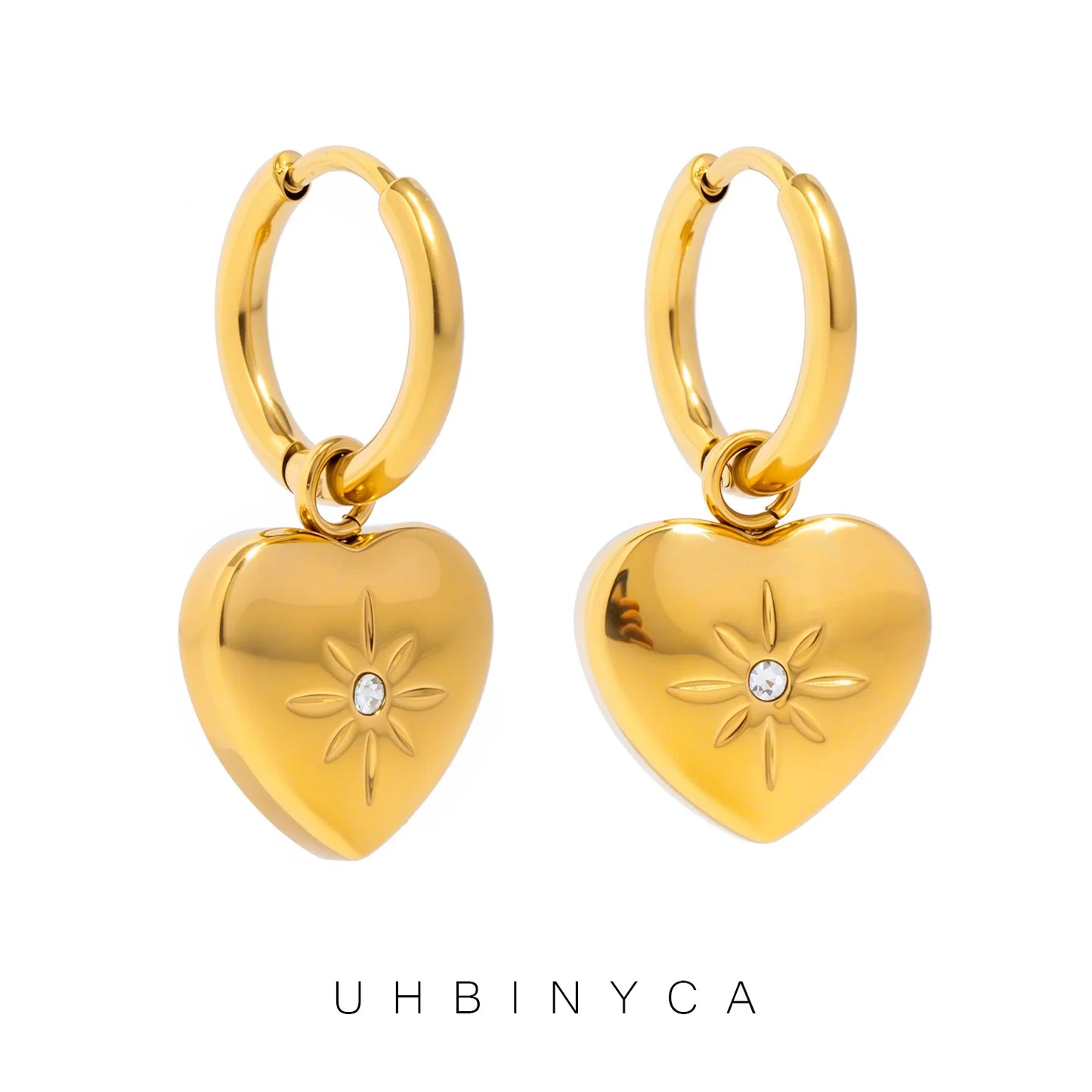 Brincos Clássicos Com Pingente de Coração 18K