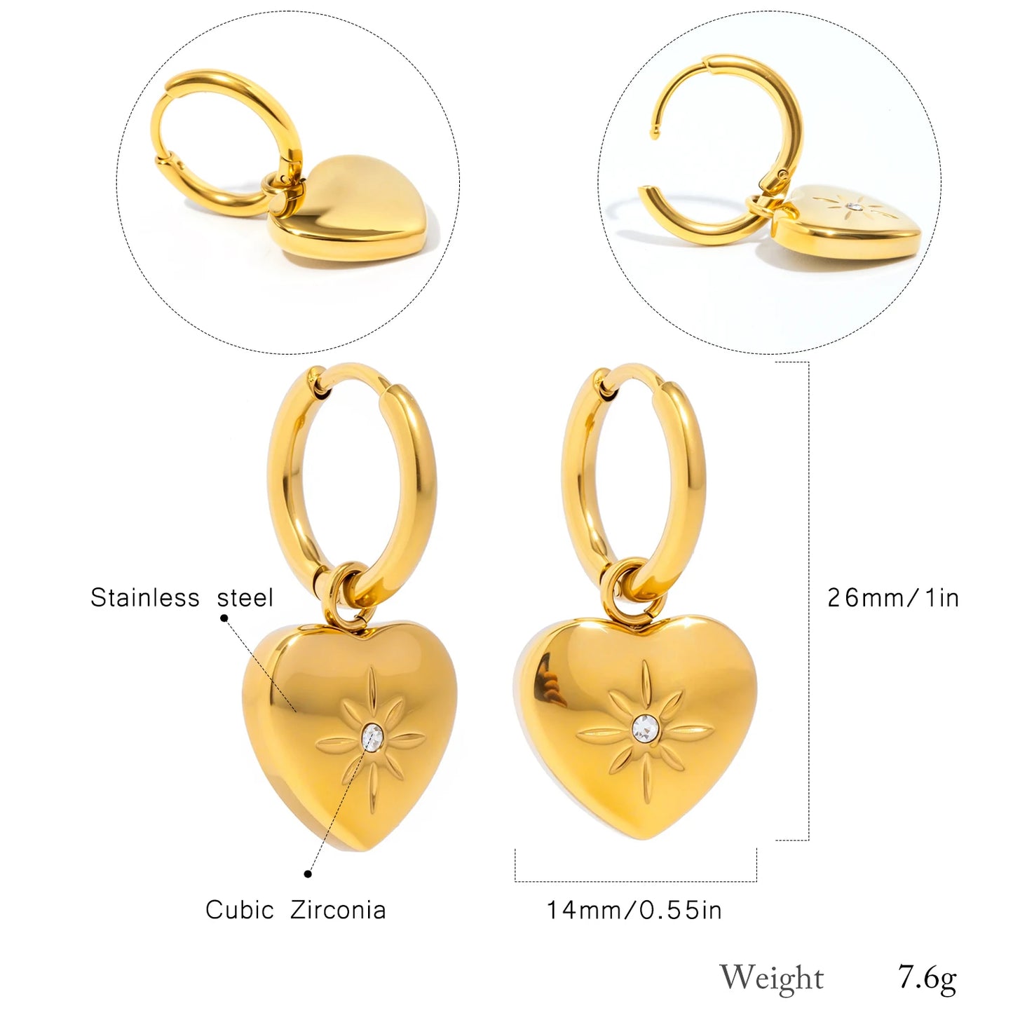 Brincos Clássicos Com Pingente de Coração 18K