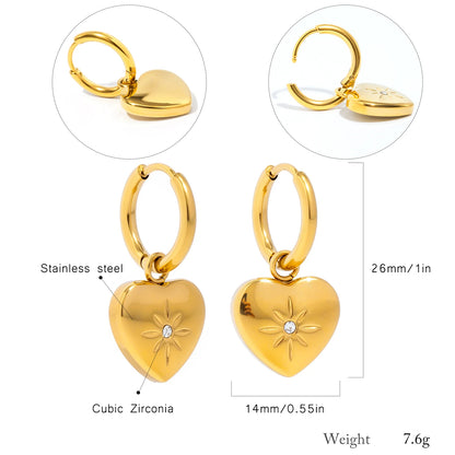 Brincos Clássicos Com Pingente de Coração 18K