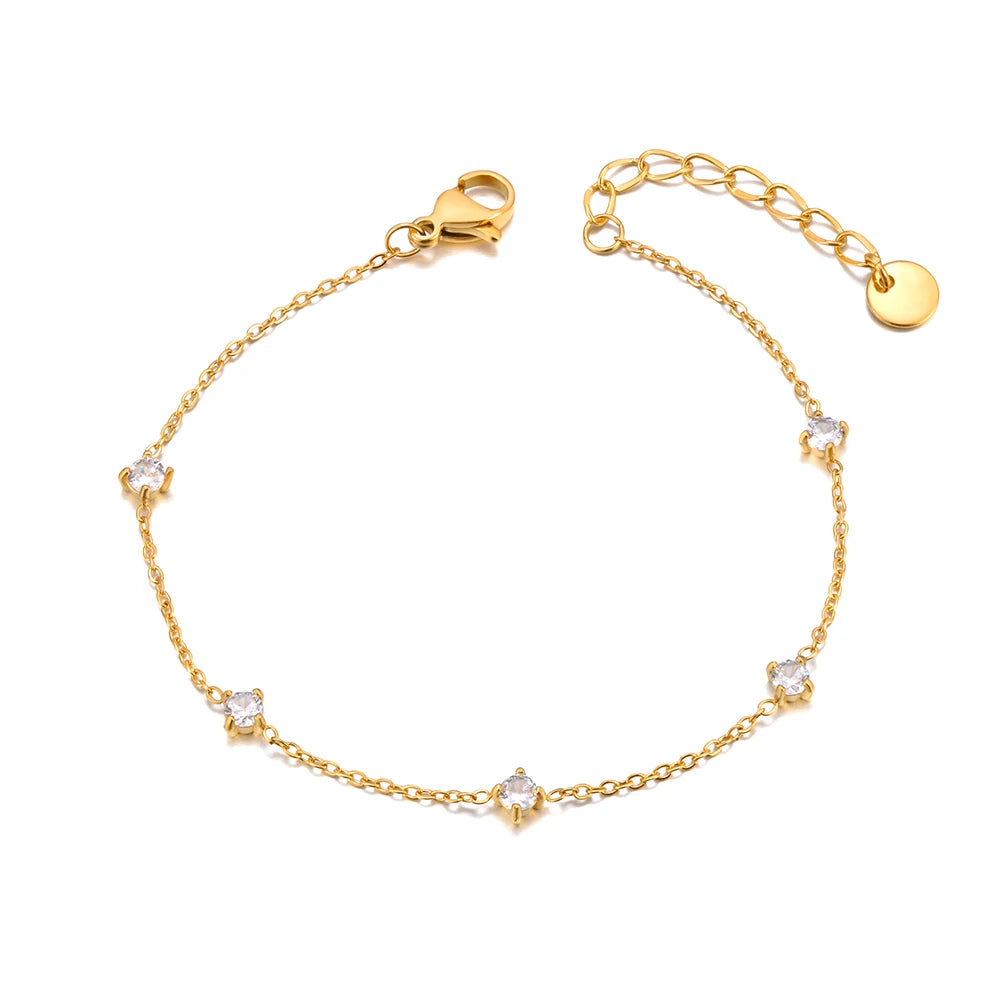 Pulseira feminina em aço inoxidável com banho de ouro 18K